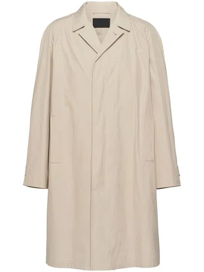 Prada Cotton-blend Overcoat Clothing In Neutral