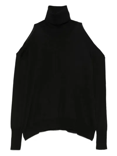 Roberto Collina Cut-out Oversized Turtleneck Sweater Clothing In Black
