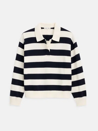 Alex Mill Bond St Striped Polo In Cotton Cashmere In Black