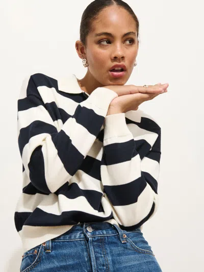 Alex Mill Bond St Striped Polo In Cotton Cashmere In Black