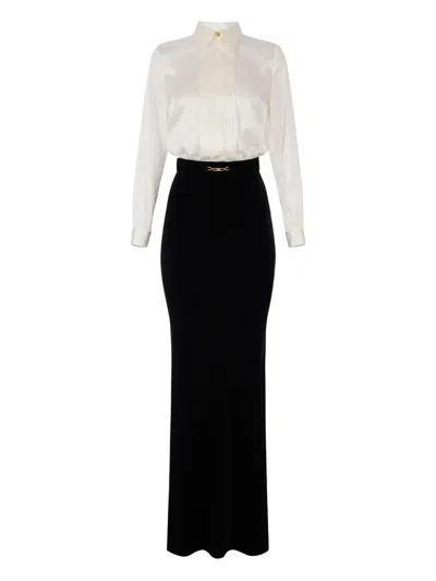 Elisabetta Franchi White And Black Long Dress With Metallic Detail And  Skirt Design In Fabric Woman | ModeSens
