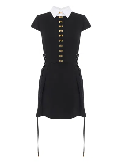 Elisabetta Franchi Mini Dress With Contrasting Collar And Decorative Clasps In Black