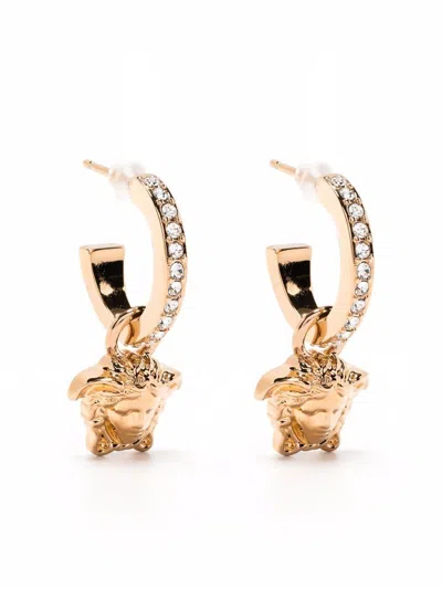 Versace Crystal La Medusa Hoop Earrings In Silver