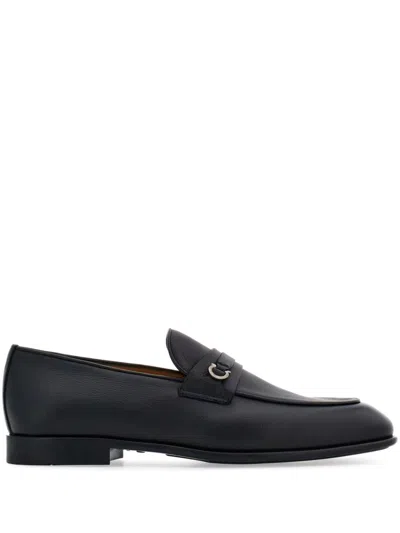 Ferragamo Crystal Gancini Leather Loafers In Black