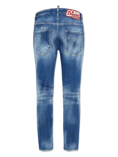 Dsquared2 Stretch Denim Jeans Skater With Embroidered Patch Vintage Ef In Blue