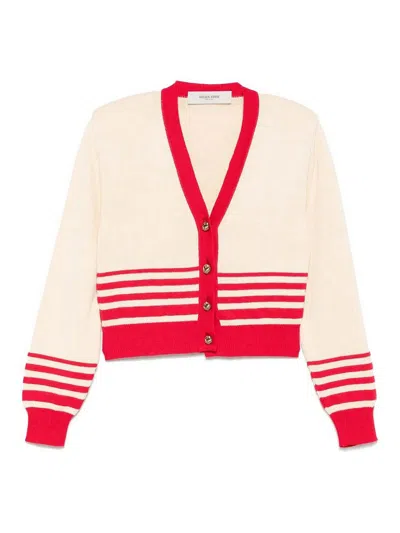 Golden Goose Beige Cardigan With Red Stripes In Red