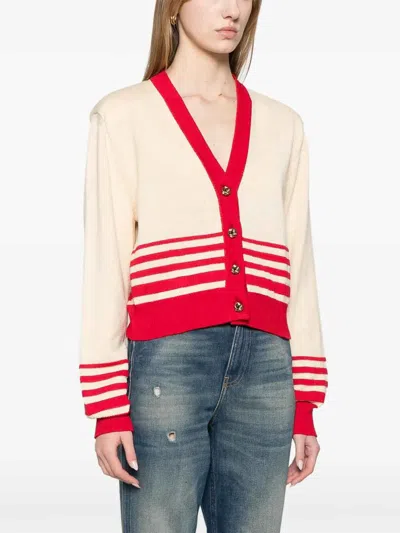 Golden Goose Beige Cardigan With Red Stripes In Red