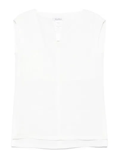 Max Mara Sleeveless Top With Cap Sleeves And Side Slits In White