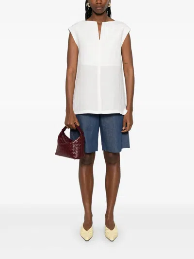 Max Mara Sleeveless Top With Cap Sleeves And Side Slits In White