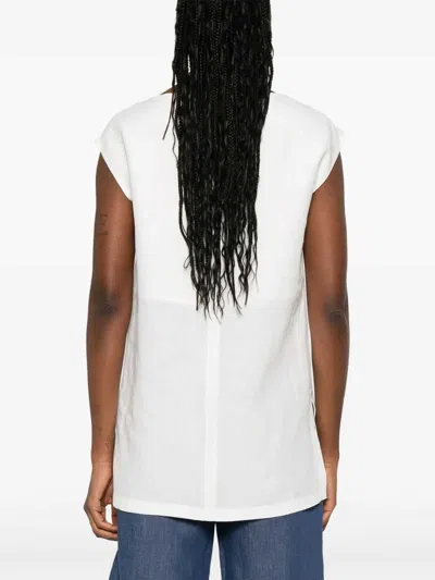 Max Mara Sleeveless Top With Cap Sleeves And Side Slits In White