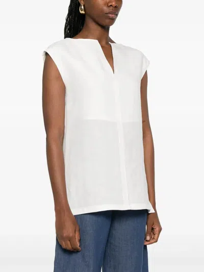 Max Mara Sleeveless Top With Cap Sleeves And Side Slits In White