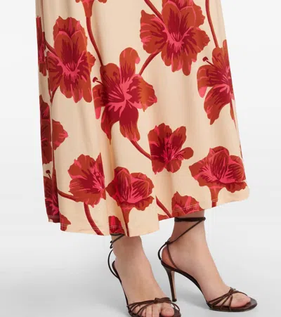 Johanna Ortiz Sendero De Astromelias Floral-print Satin Maxi Dress In Burgundy