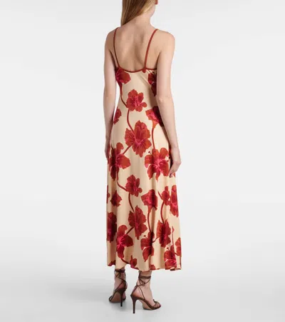 Johanna Ortiz Sendero De Astromelias Floral-print Satin Maxi Dress In Burgundy