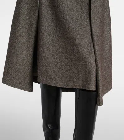 Brunello Cucinelli Wool And Linen-blend Midi Skirt In Gray