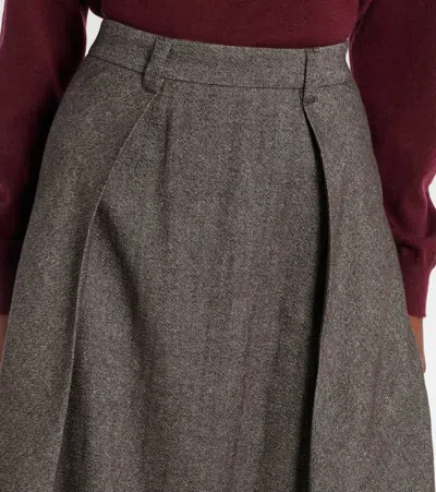 Brunello Cucinelli Wool And Linen-blend Midi Skirt In Gray