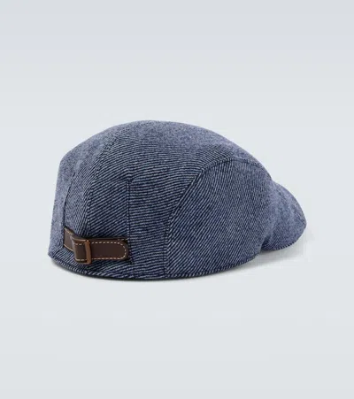 Brunello Cucinelli Wool Flap Cap Curved Brim In Blue