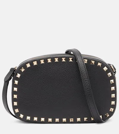Valentino Garavani Textured Leather Shoulder Bag With Adjustable Strap In Black