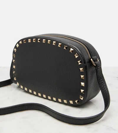 Valentino Garavani Textured Leather Shoulder Bag With Adjustable Strap In Black