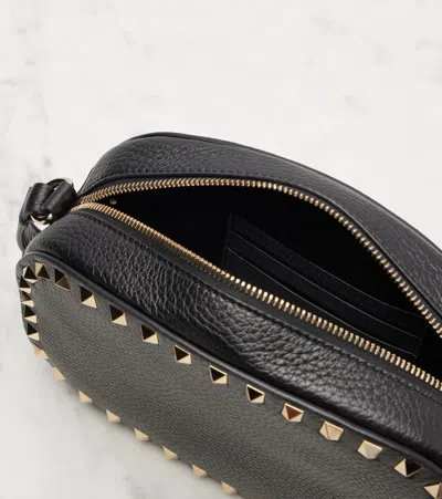 Valentino Garavani Textured Leather Shoulder Bag With Adjustable Strap In Black