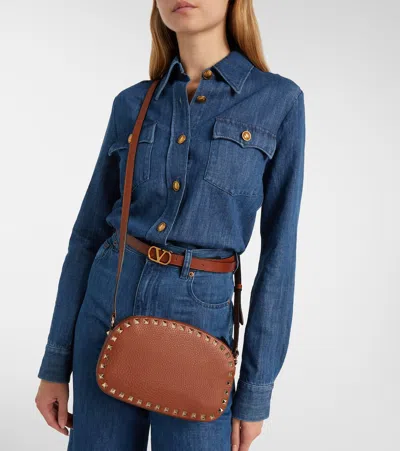 Valentino Garavani Rockstud Small Leather Shoulder Bag In Brown