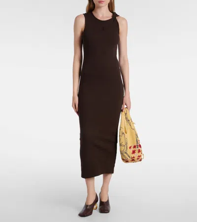 Jw Anderson Brown Anchor Embroidery Twisted Strap Maxi Dress In Green