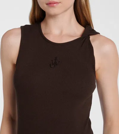 Jw Anderson Brown Anchor Embroidery Twisted Strap Maxi Dress In Green