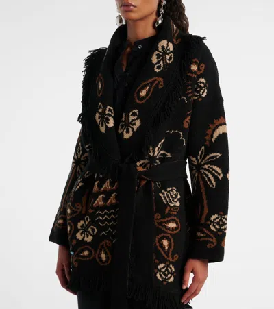 Alanui Cardigan In Multicolor Wool In Black