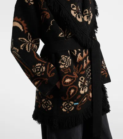 Alanui Cardigan In Multicolor Wool In Black