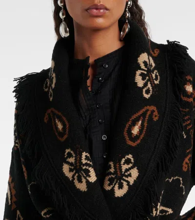 Alanui Cardigan In Multicolor Wool In Black