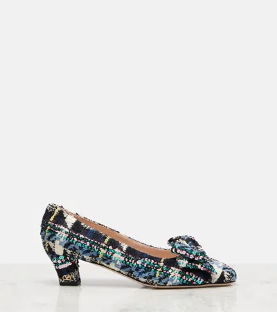 Valentino 45mm Bowow Shiny Plaid Tweed Pumps In Multi