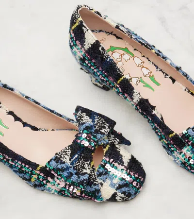 Valentino 45mm Bowow Shiny Plaid Tweed Pumps In Multi
