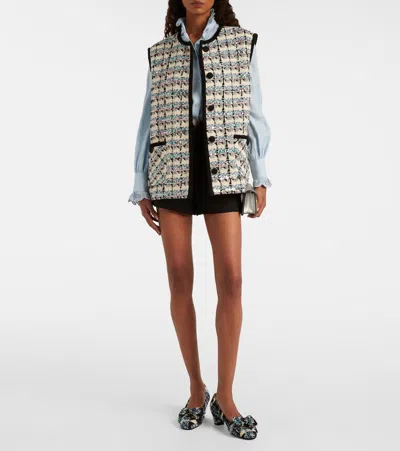 Valentino 45mm Bowow Shiny Plaid Tweed Pumps In Multi