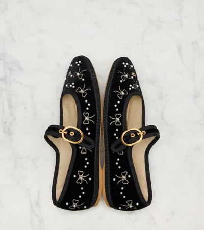 Valentino Signature Vlogo Ballerina Shoes In Velvet In Black