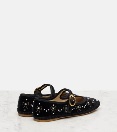 Valentino Signature Vlogo Ballerina Shoes In Velvet In Black