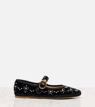Valentino Signature Vlogo Ballerina Shoes In Velvet In Black
