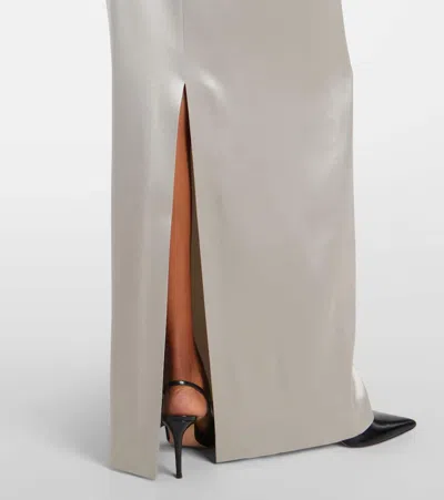 Ralph Lauren Corra Lux Stretch Satin Sleeveless Halter Gown In Gray