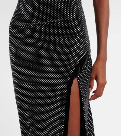 Balmain Long Velvet Halterneck Dress With Rhinestones In Black