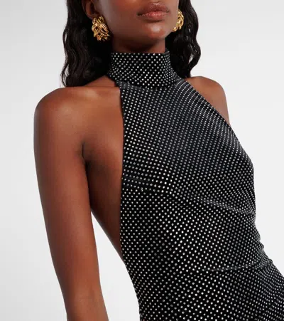 Balmain Long Velvet Halterneck Dress With Rhinestones In Black