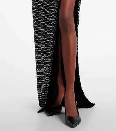 Balmain Long Velvet Halterneck Dress With Rhinestones In Black