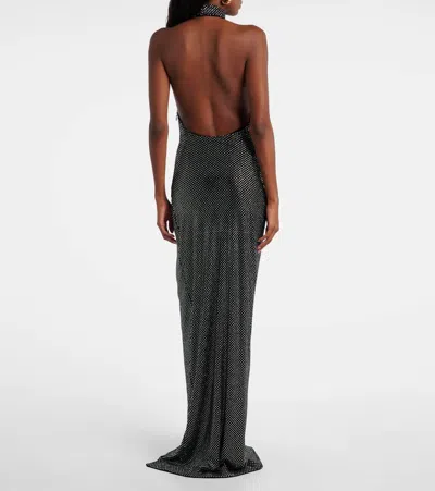 Balmain Long Velvet Halterneck Dress With Rhinestones In Black