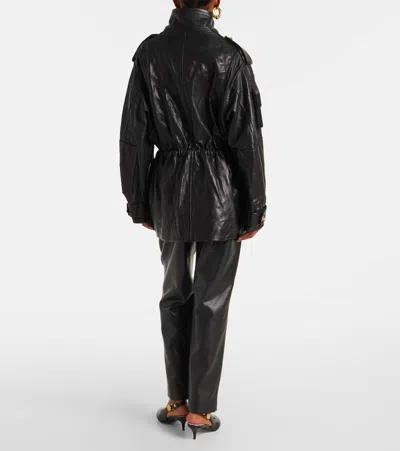 Balmain Leather Parka Jacket In Black
