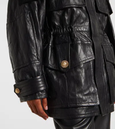 Balmain Leather Parka Jacket In Black