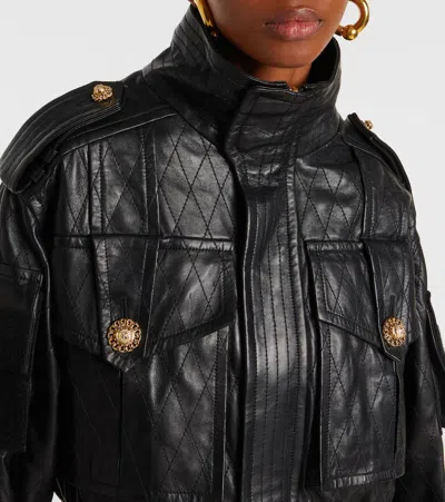 Balmain Leather Parka Jacket In Black