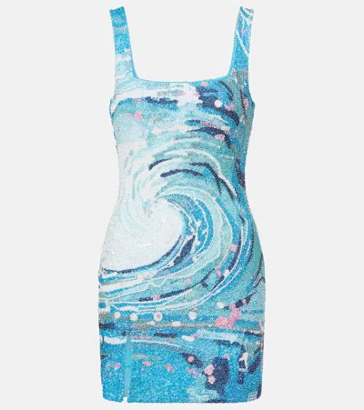 Staud Le Sable Tidal-wave Sequin Mini Dress In Blue