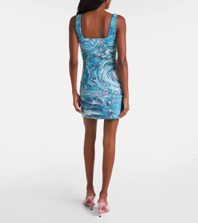 Staud Le Sable Tidal-wave Sequin Mini Dress In Blue