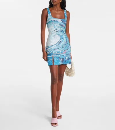 Staud Le Sable Tidal-wave Sequin Mini Dress In Blue
