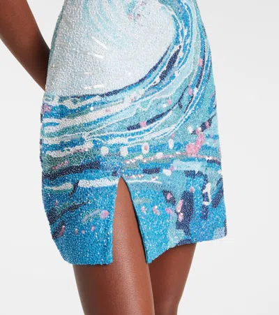 Staud Le Sable Tidal-wave Sequin Mini Dress In Blue