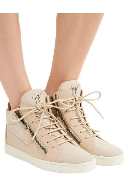 Shop Giuseppe Zanotti Leather And Suede High-top Sneakers
