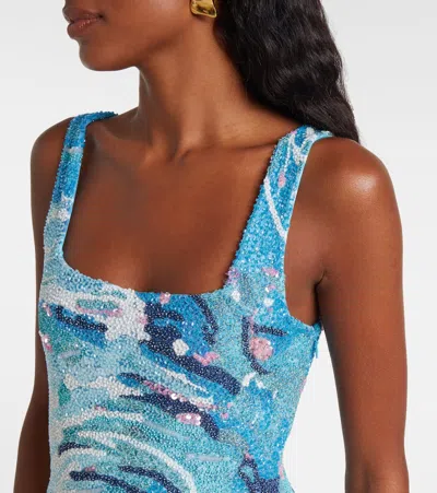 Staud Le Sable Tidal-wave Sequin Mini Dress In Blue