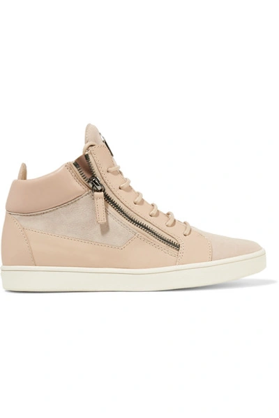 Shop Giuseppe Zanotti Leather And Suede High-top Sneakers